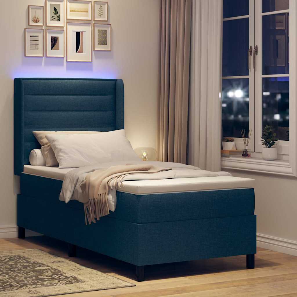 LED Box Spring Krevet s madracem Plava 80 x 200 cm tkanina