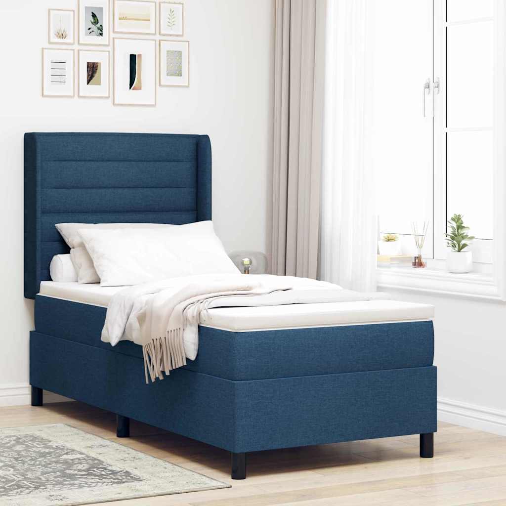 LED Box Spring Krevet s madracem Plava 80 x 200 cm tkanina