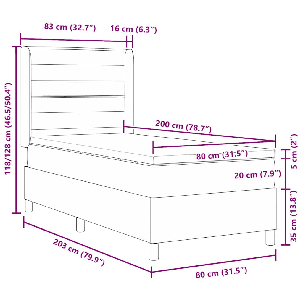 LED Box Spring Krevet s madracem Plava 80 x 200 cm tkanina