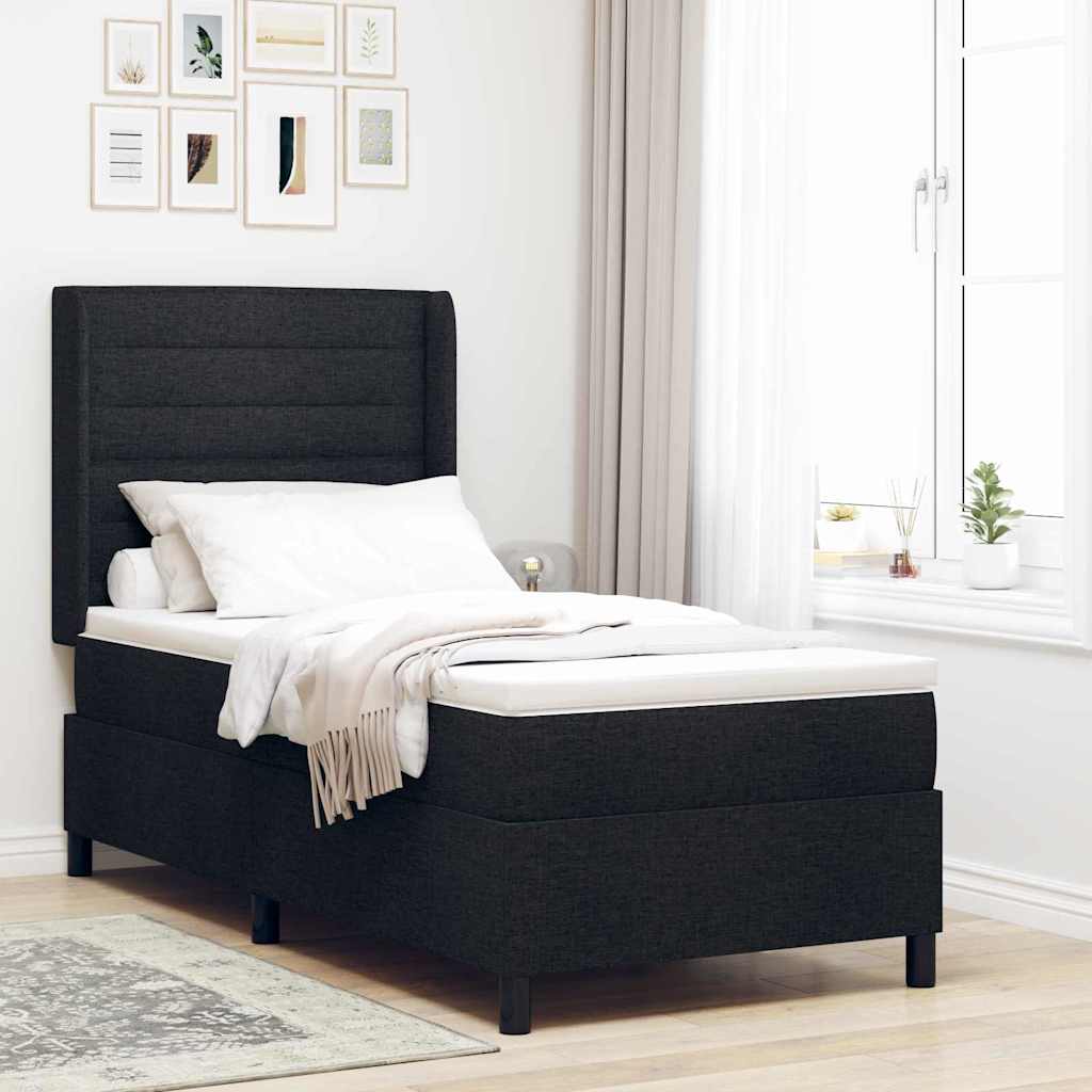 LED Box Spring Krevet s madracem Crna 90 x 190 cm tkanina