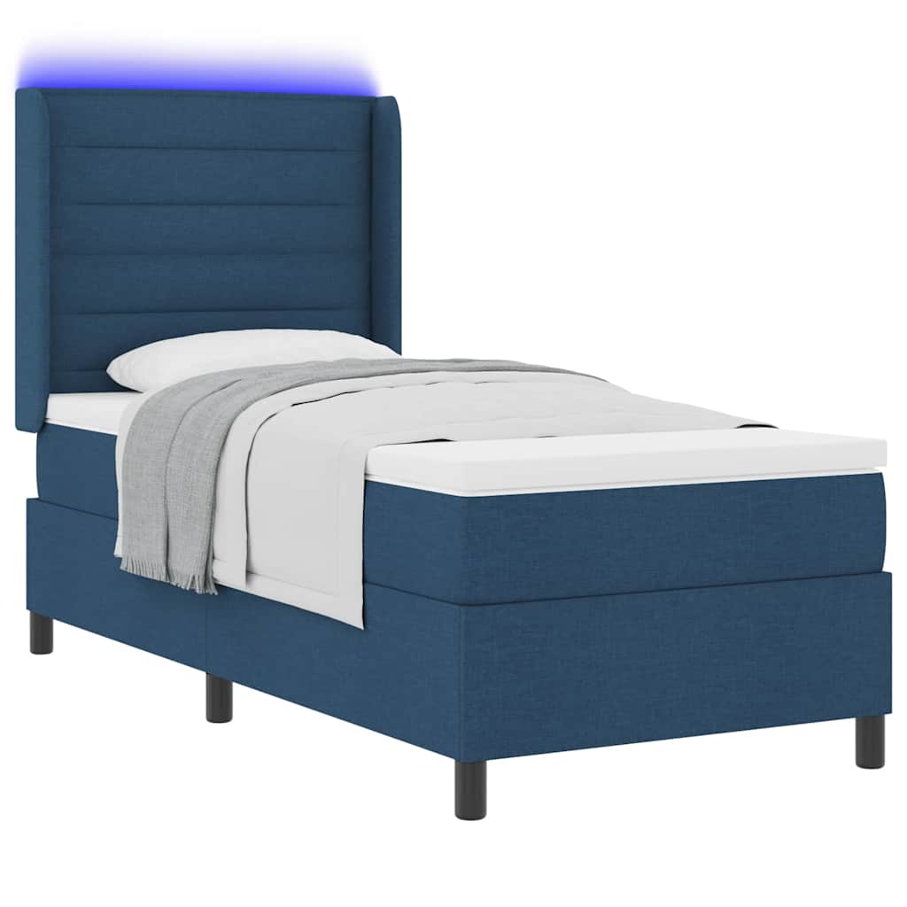 LED Box Spring Krevet s madracem Plava 90 x 190 cm tkanina