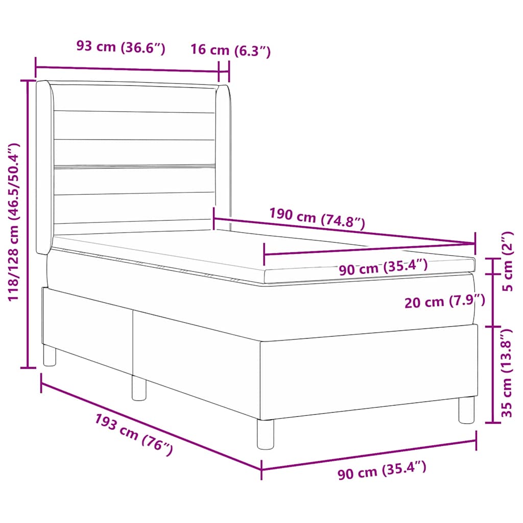 LED Box Spring Krevet s madracem Plava 90 x 190 cm tkanina
