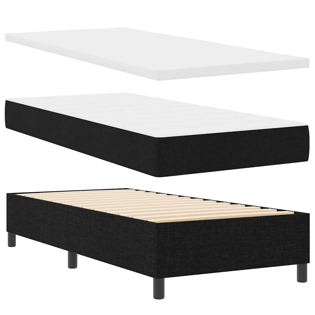 LED Box Spring Krevet s madracem Crna 90 x 200 cm tkanina