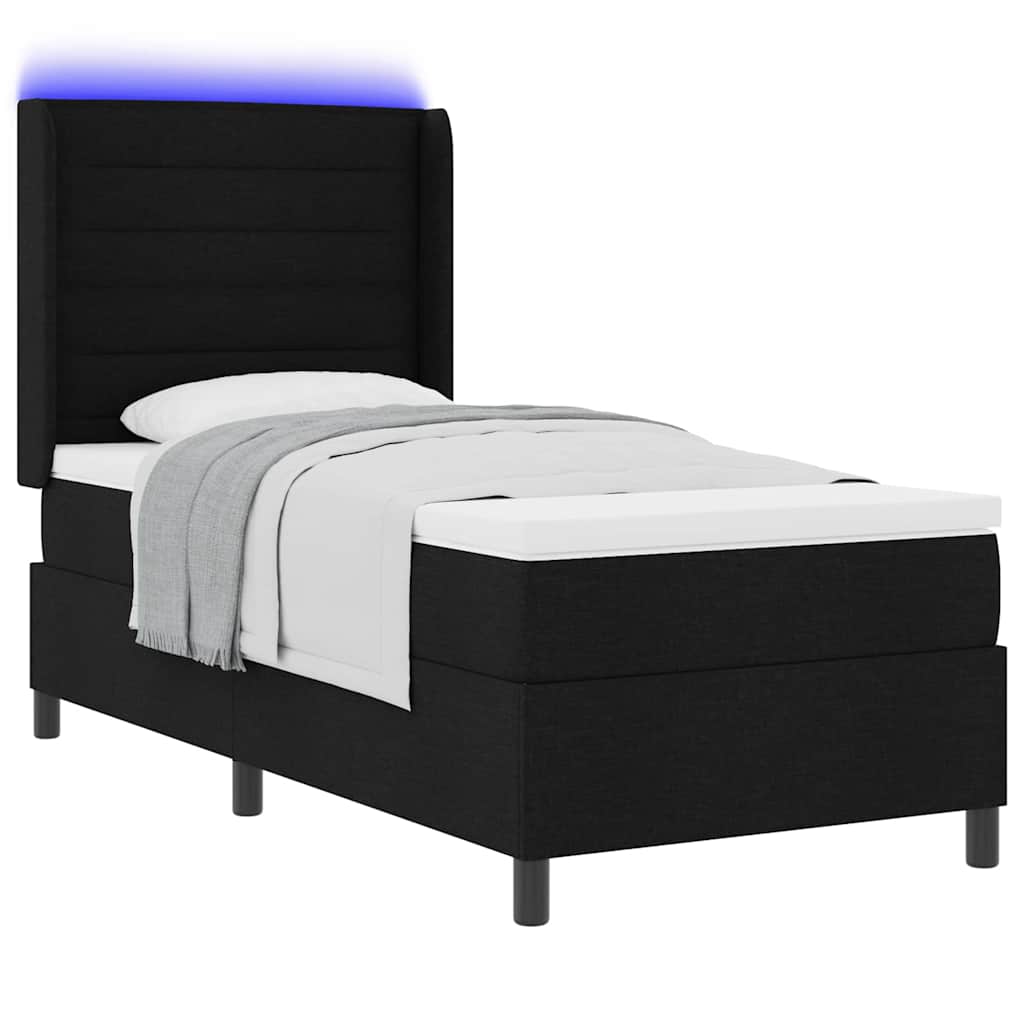 LED Box Spring Krevet s madracem Crna 90 x 200 cm tkanina