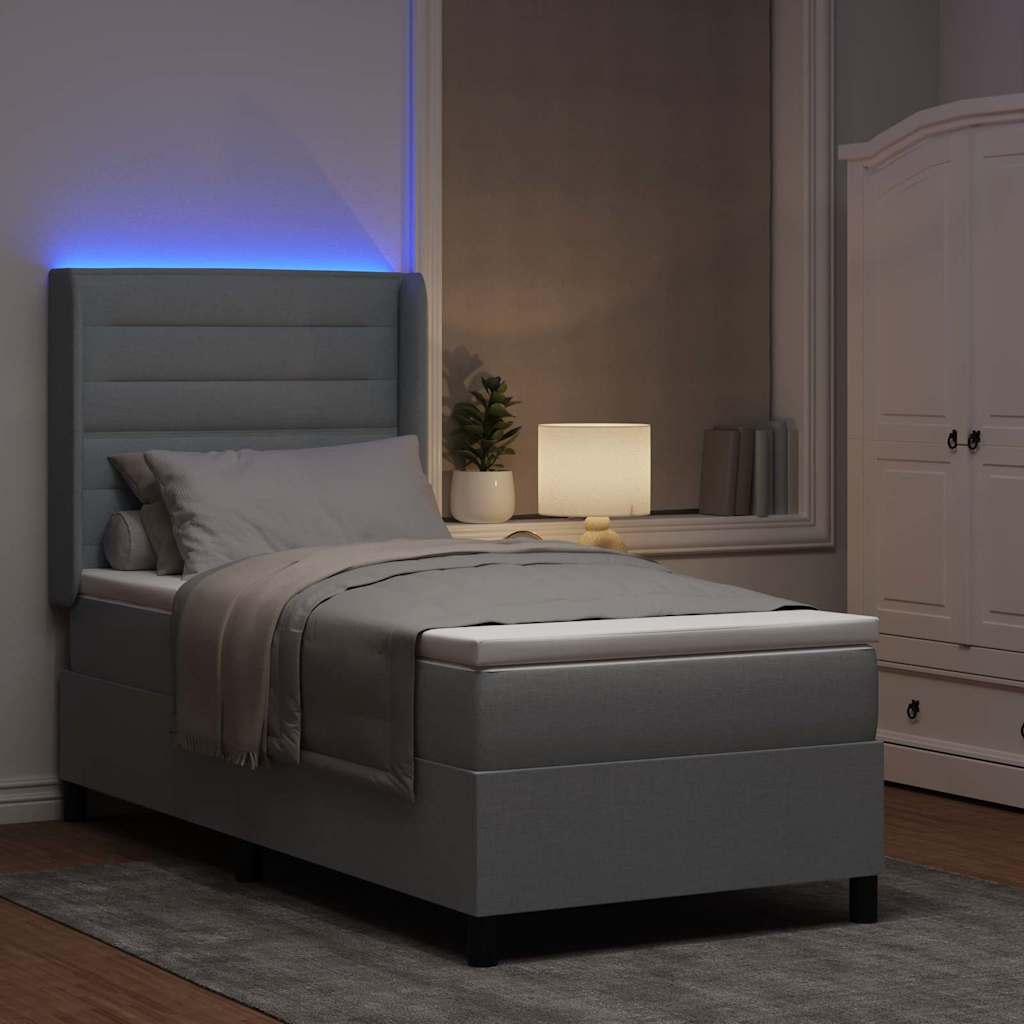 LED Box Spring Krevet Svijetlo siva 100 x 200 cm tkanina
