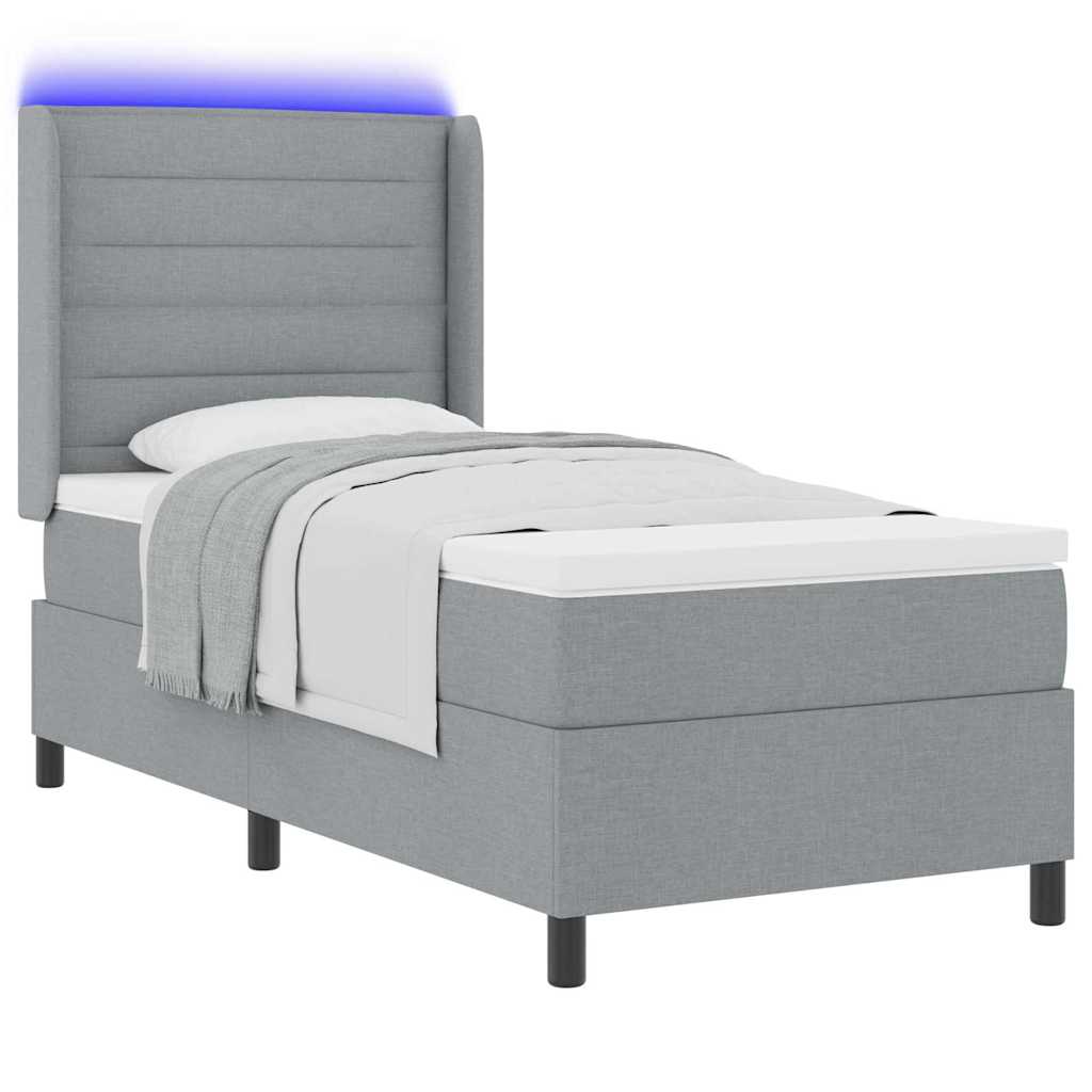 LED Box Spring Krevet Svijetlo siva 100 x 200 cm tkanina