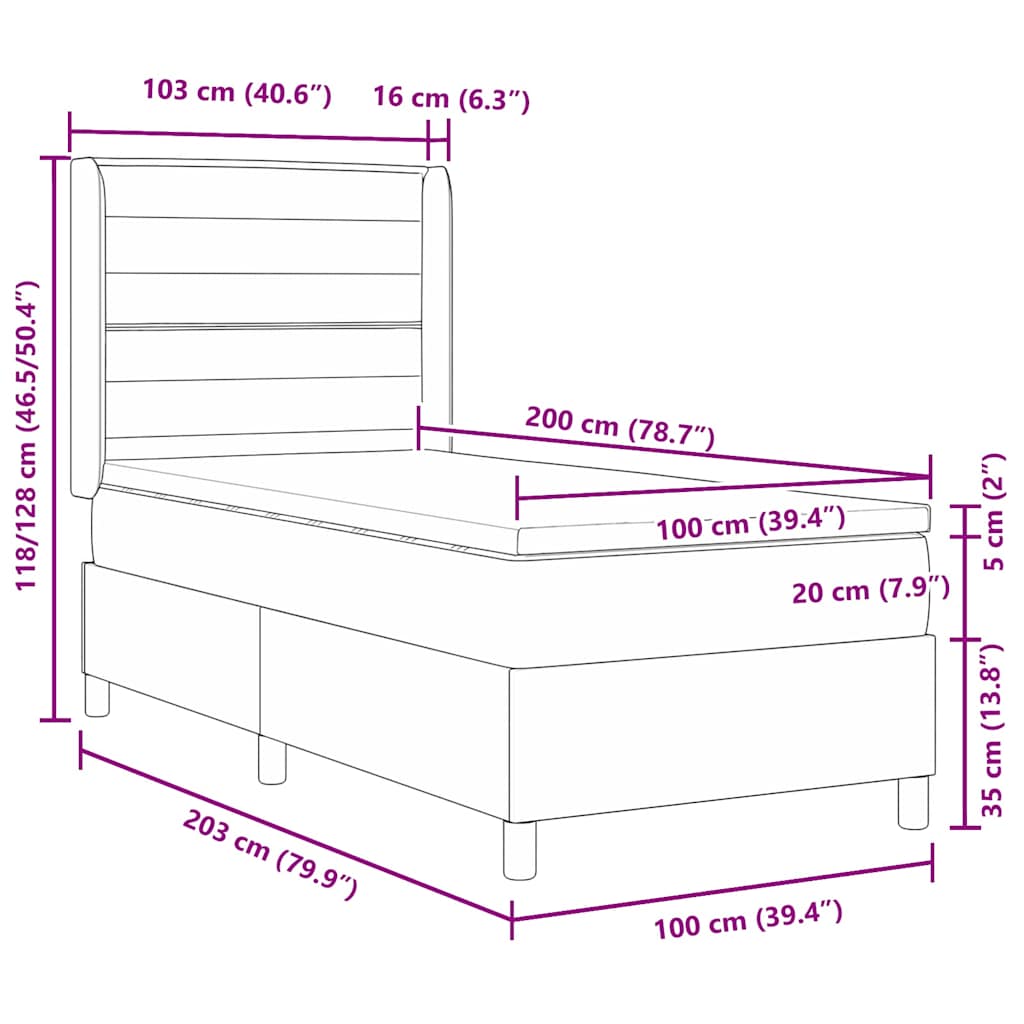 LED Box Spring Krevet Svijetlo siva 100 x 200 cm tkanina