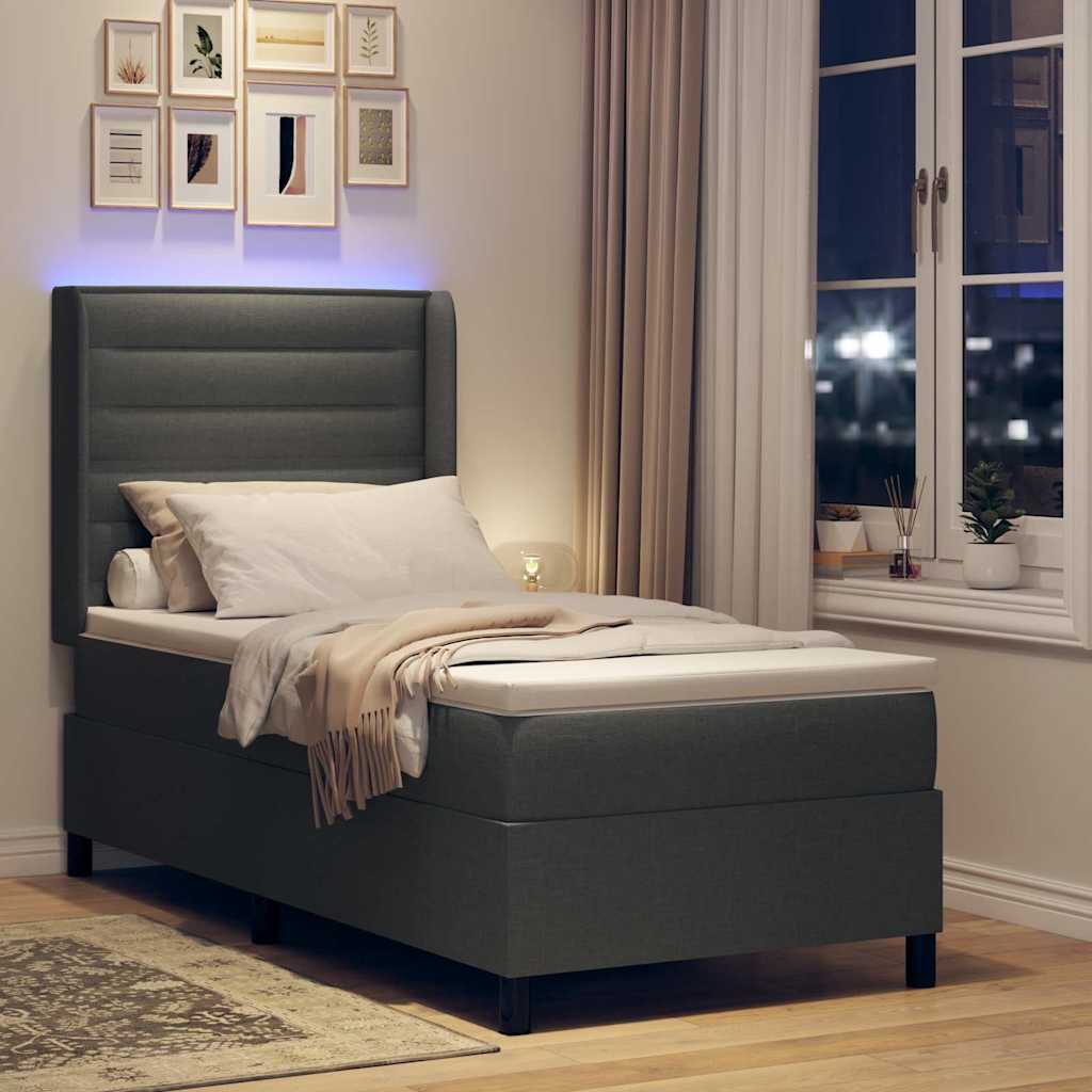 LED Box Spring Krevet Tamno siva 100 x 200 cm tkanina