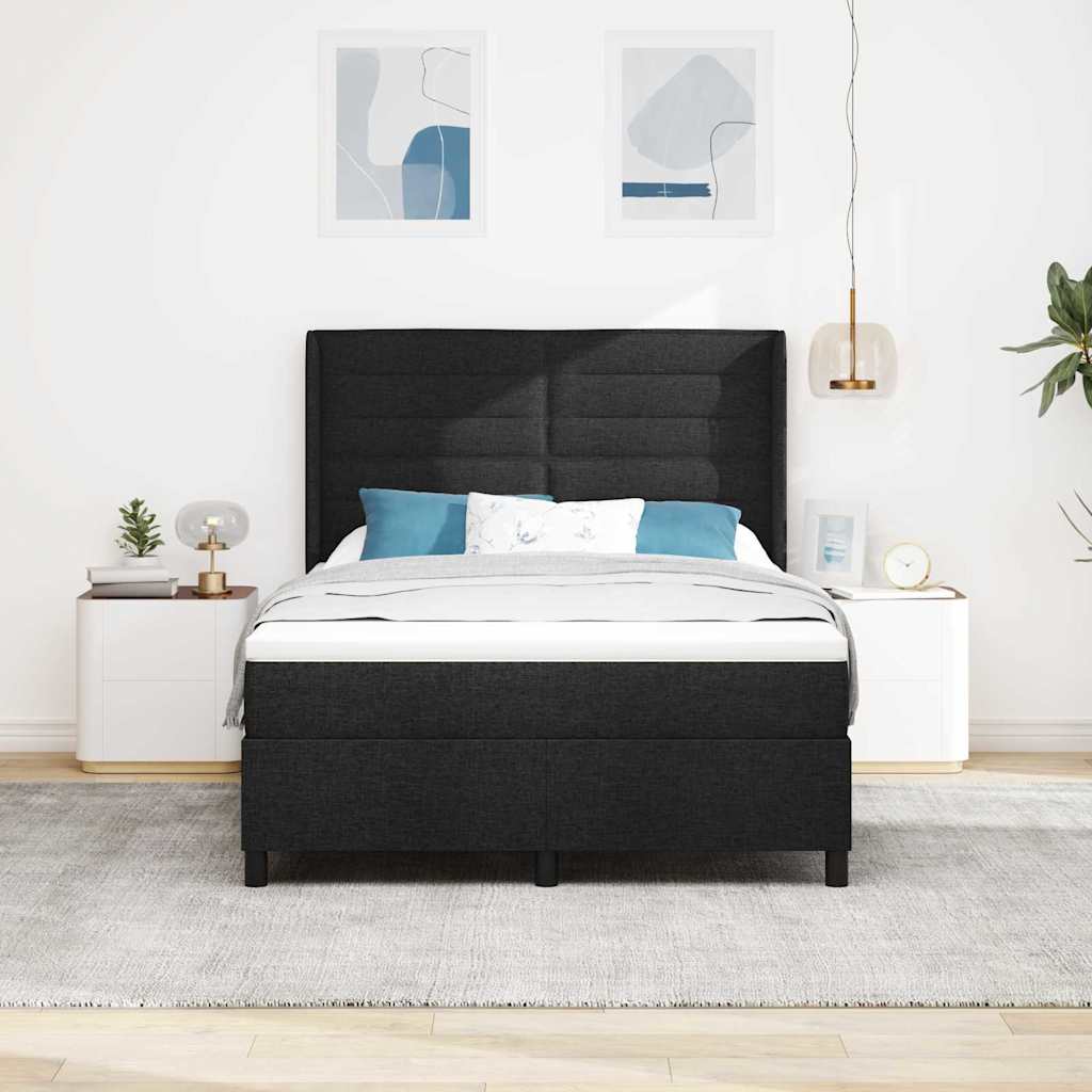 LED Box Spring Krevet s madracem Crna 140 x 190 cm tkanina