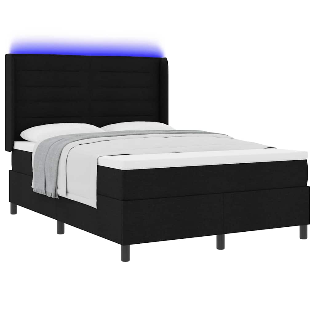 LED Box Spring Krevet s madracem Crna 140 x 190 cm tkanina