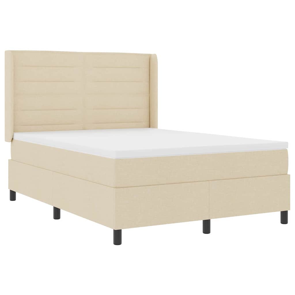 LED Box Spring Krevet s madracem Krema 140 x 190 cm tkanina