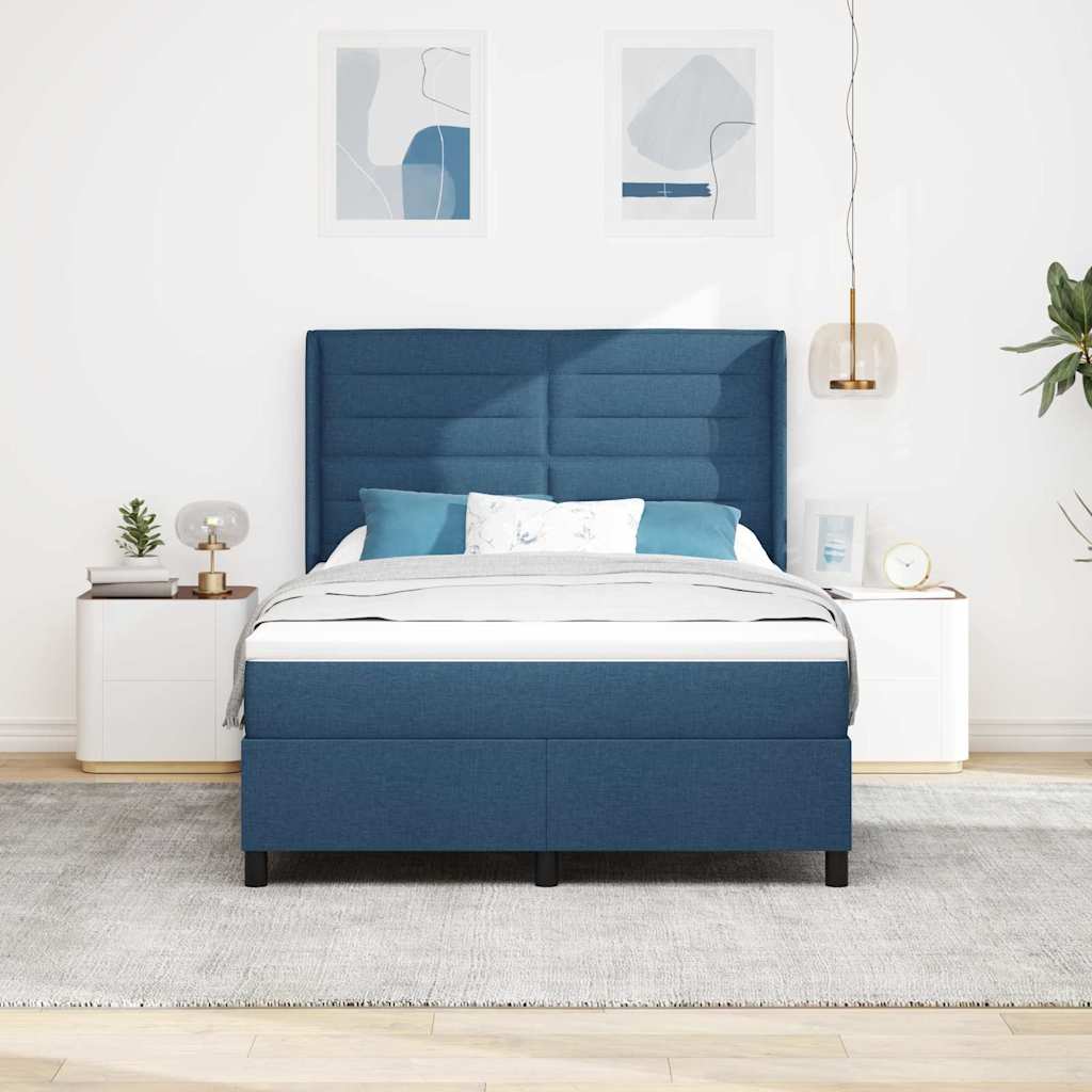 LED Box Spring Krevet s uzglavljem Plava 140 x 190 cm tkanina