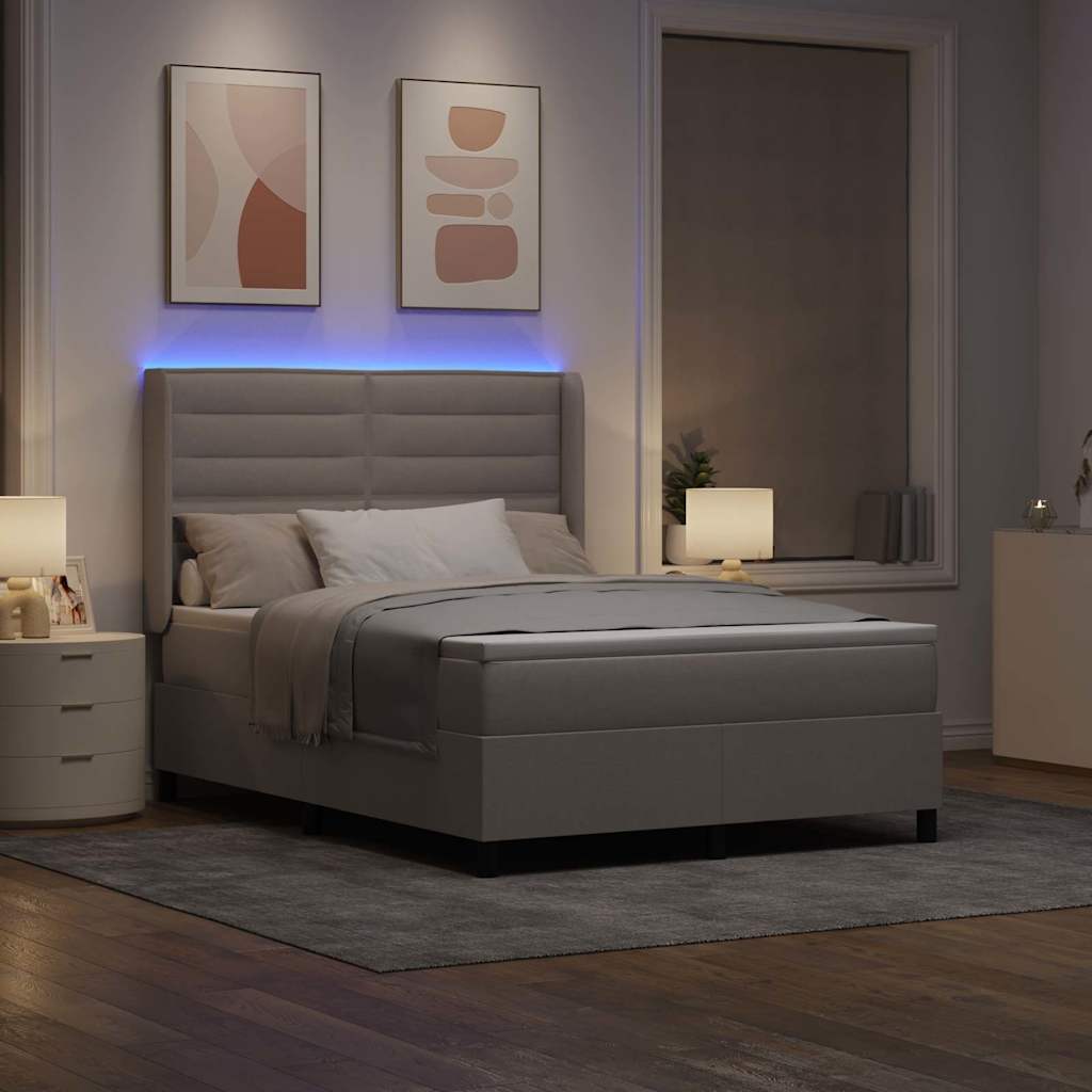 LED Box Spring Krevet Sivo-smeđa 140 x 200 cm tkanina