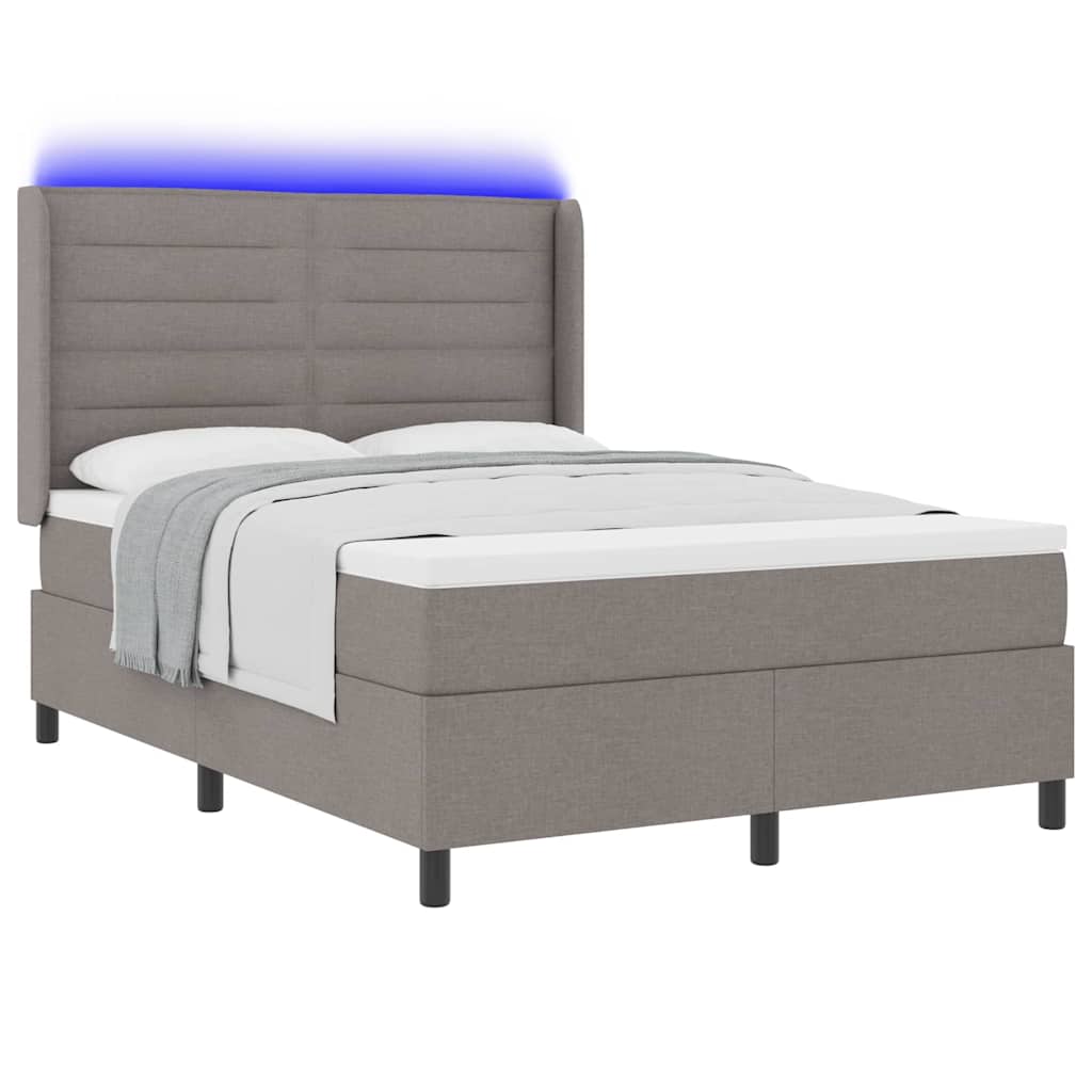 LED Box Spring Krevet Sivo-smeđa 140 x 200 cm tkanina