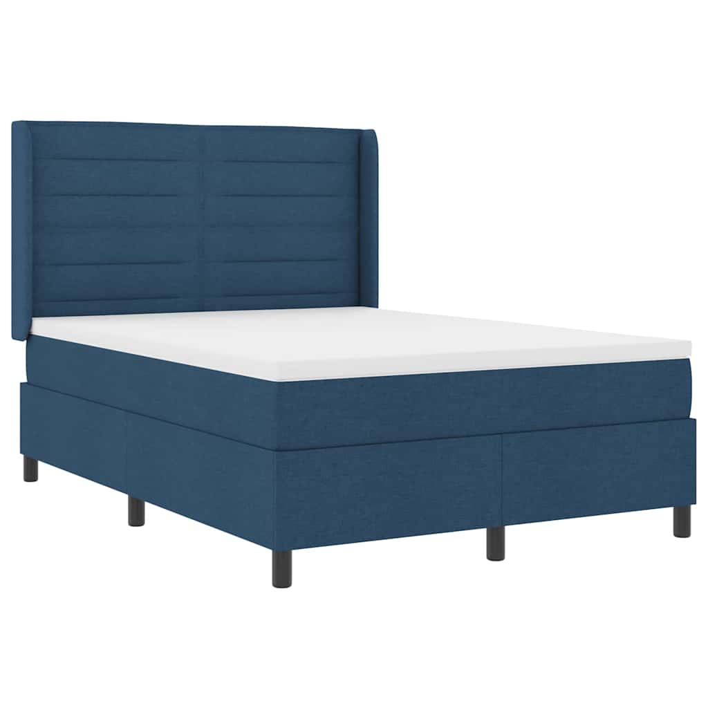 LED Box Spring Krevet s madracem Plava 140 x 200 cm tkanina