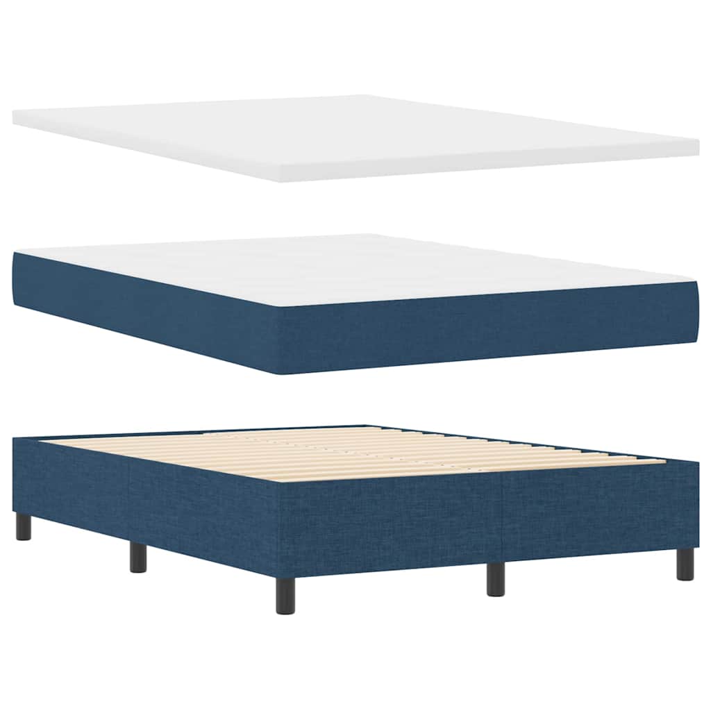LED Box Spring Krevet s madracem Plava 140 x 200 cm tkanina