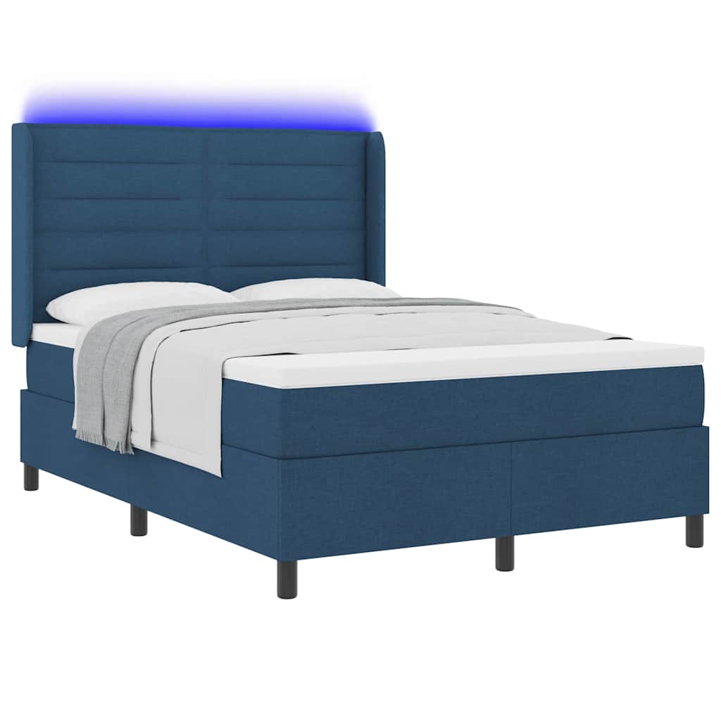 LED Box Spring Krevet s madracem Plava 140 x 200 cm tkanina