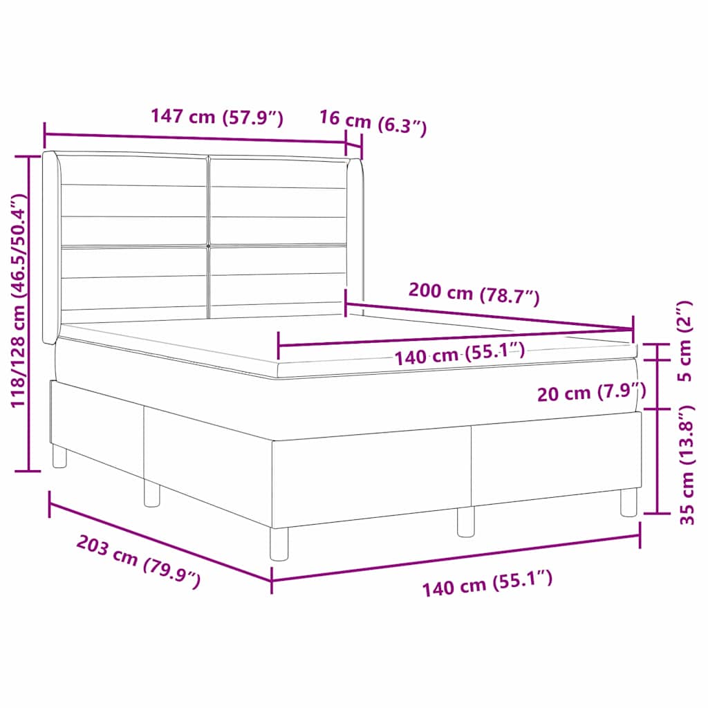 LED Box Spring Krevet s madracem Plava 140 x 200 cm tkanina