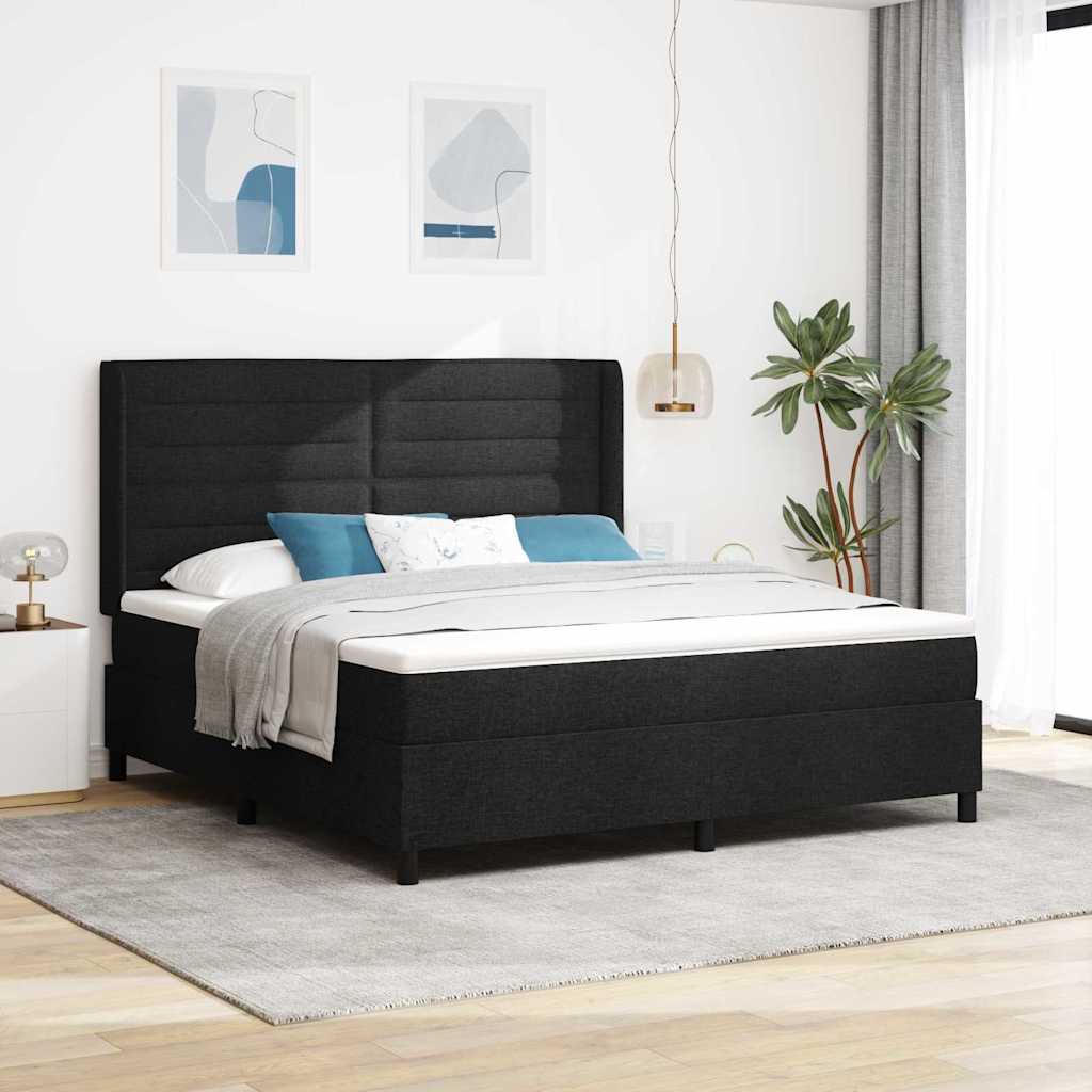 LED Box Spring Krevet s madracem Crna 180 x 200 cm tkanina