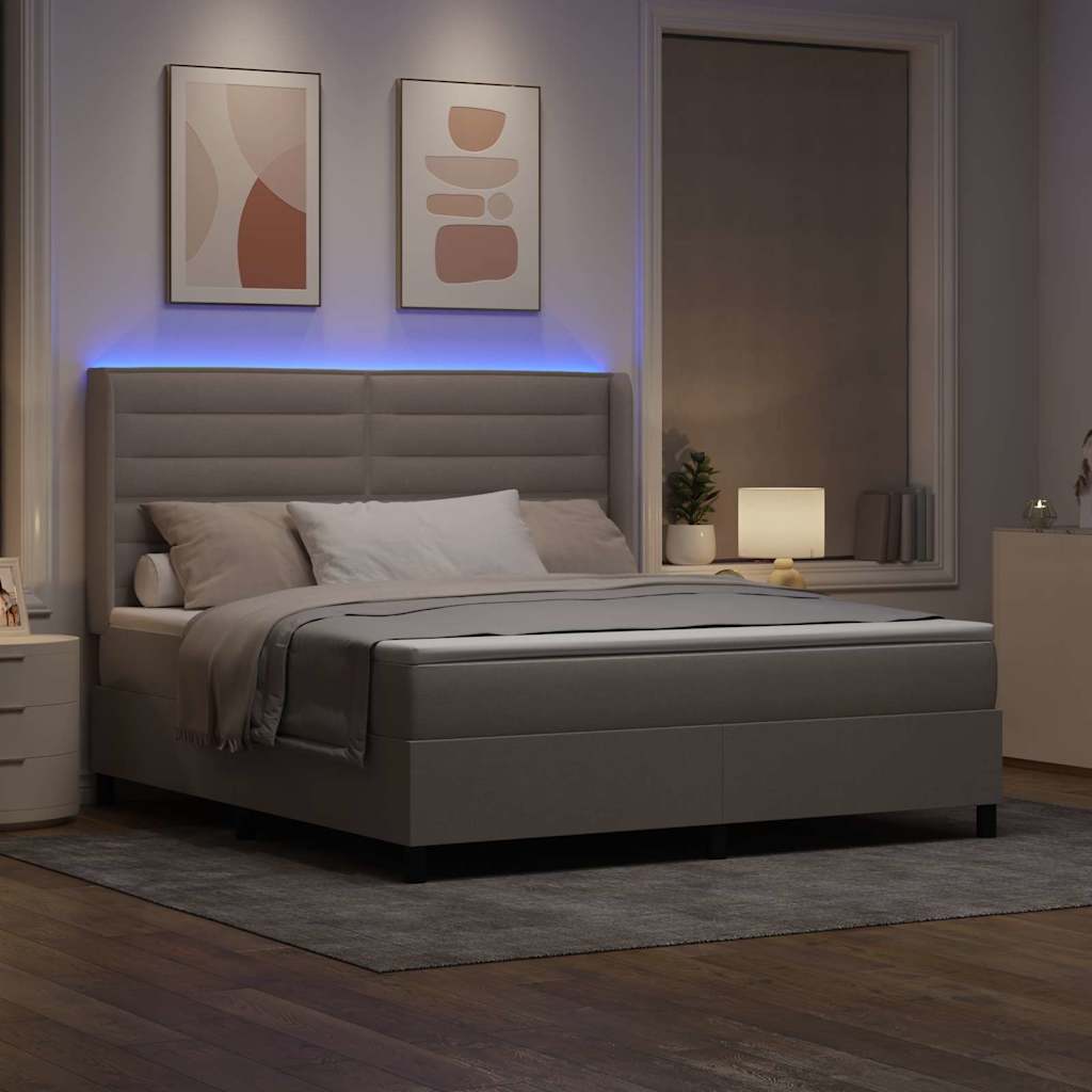 LED Box Spring Krevet Sivo-smeđa 180 x 200 cm tkanina