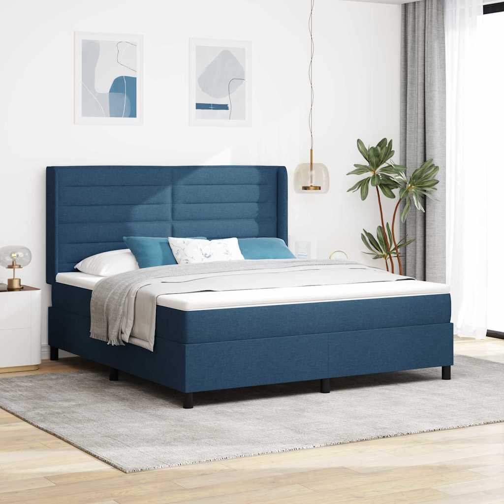 LED Box Spring Krevet s madracem Plava 180 x 200 cm tkanina