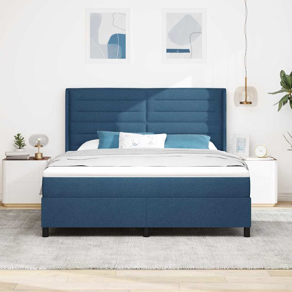 LED Box Spring Krevet s madracem Plava 180 x 200 cm tkanina