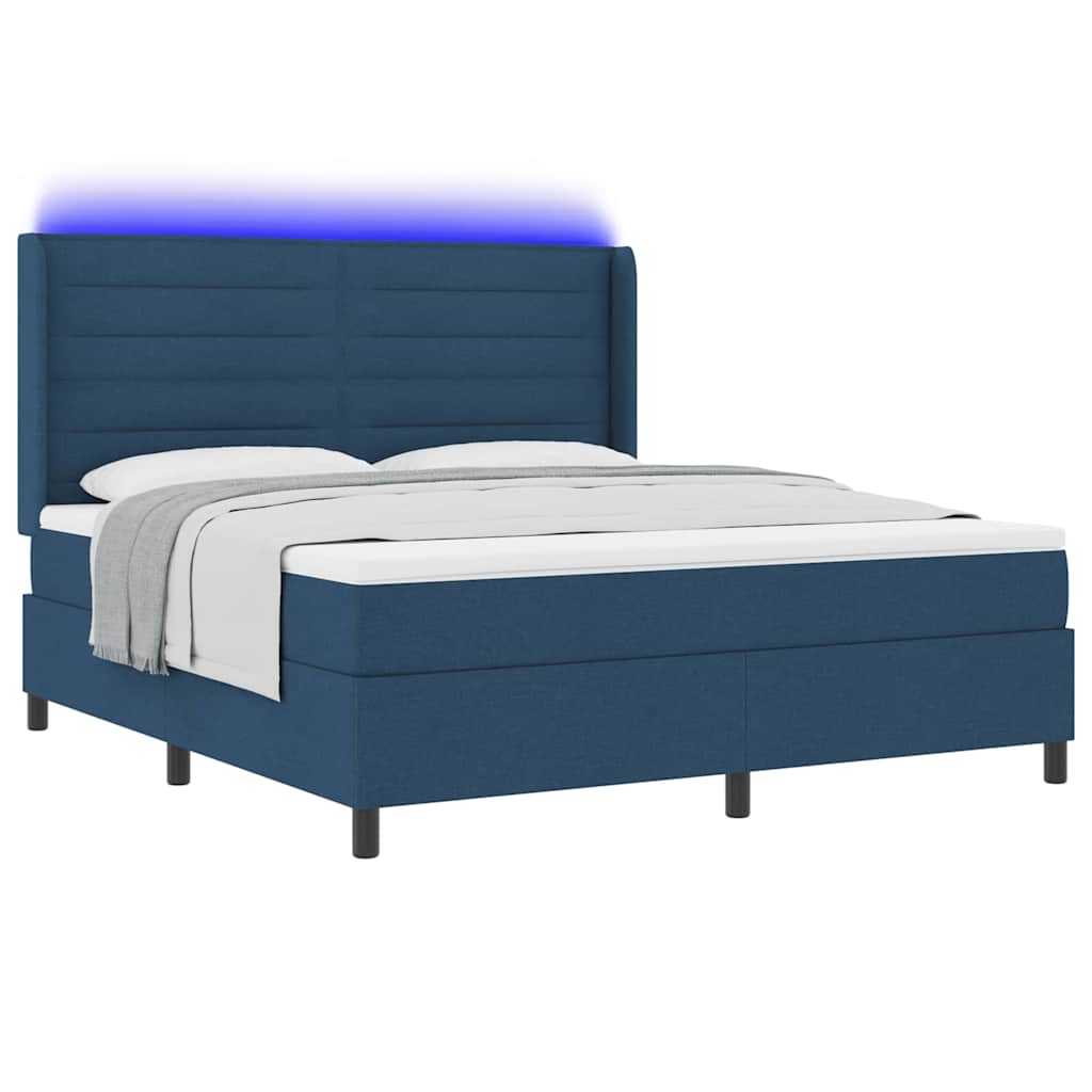 LED Box Spring Krevet s madracem Plava 180 x 200 cm tkanina