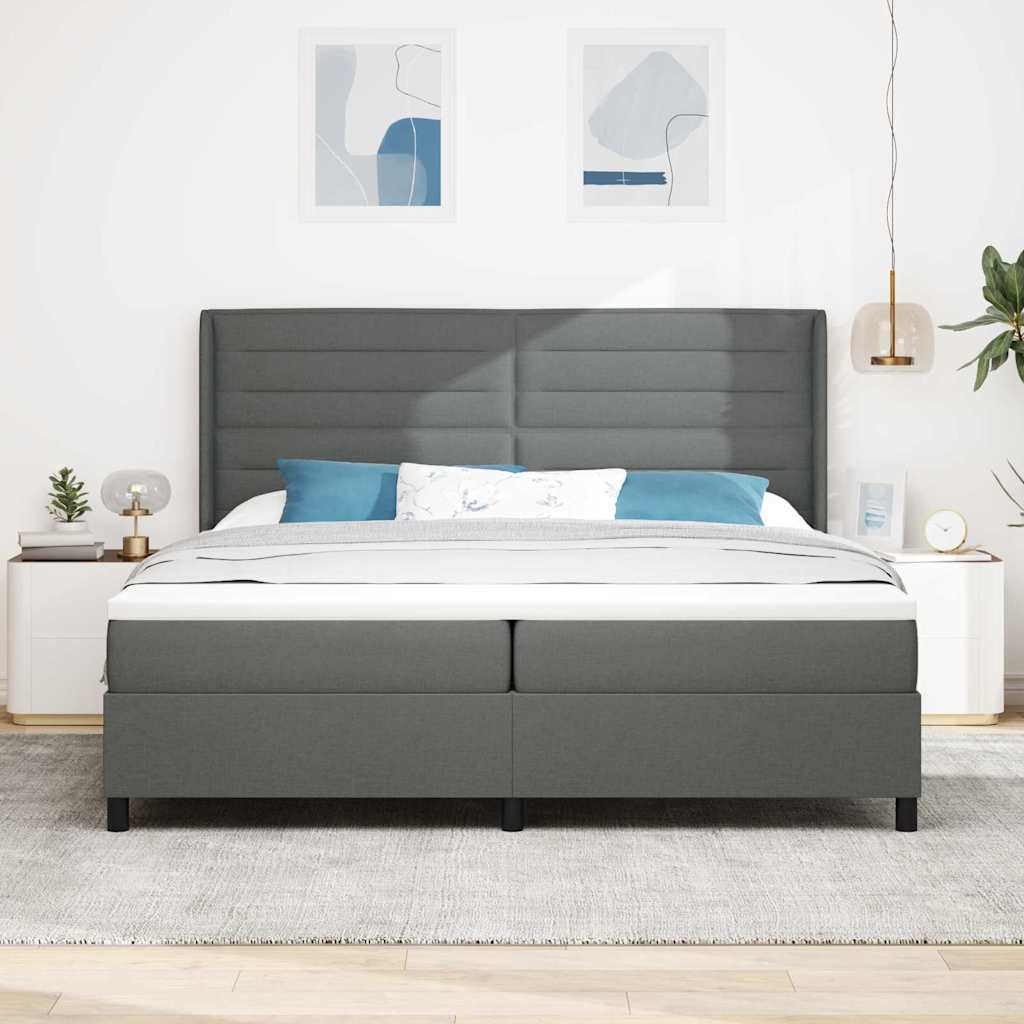 LED Box Spring Krevet Tamno siva 200 x 200 cm tkanina