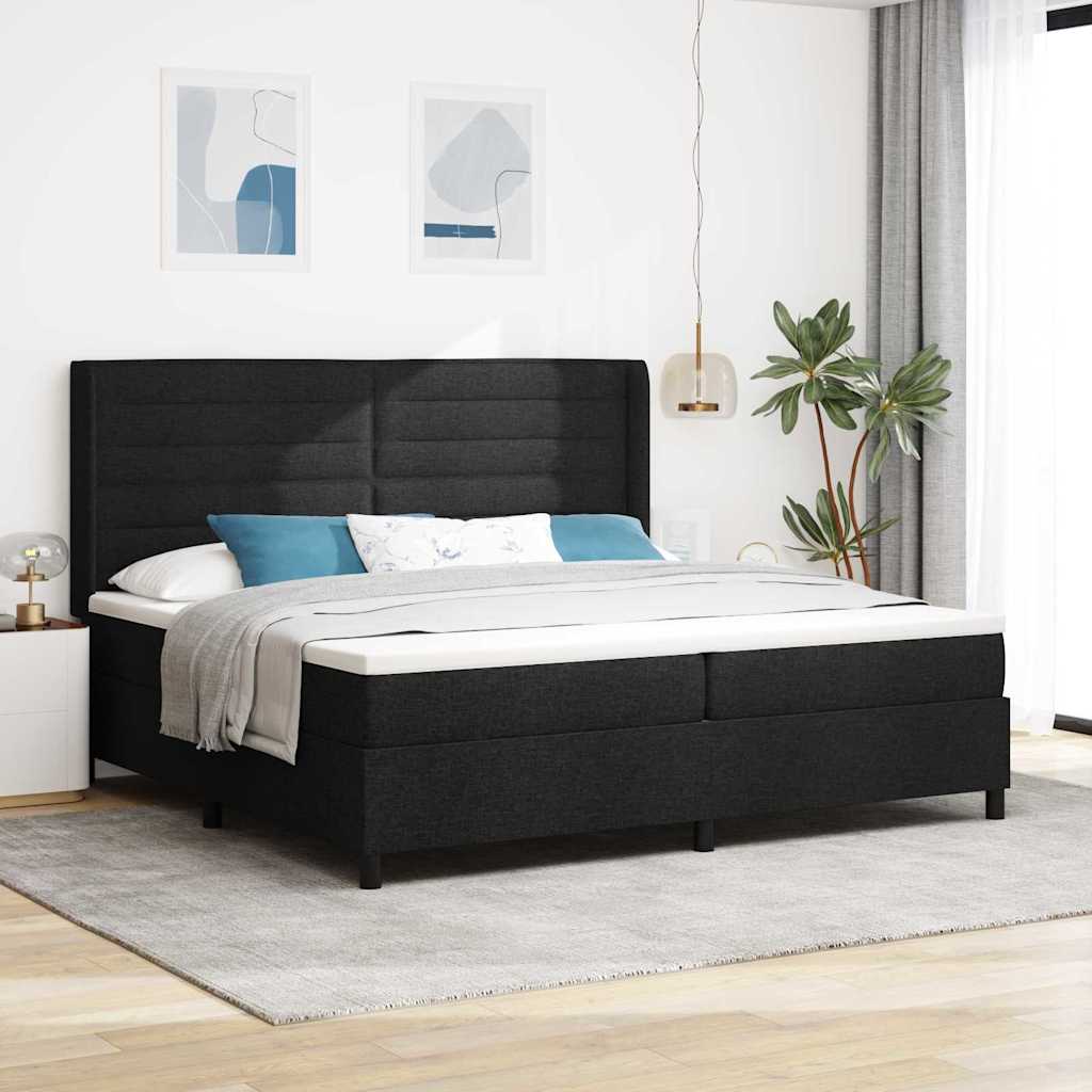 LED Box Spring Krevet s madracem Crna 200 x 200 cm tkanina