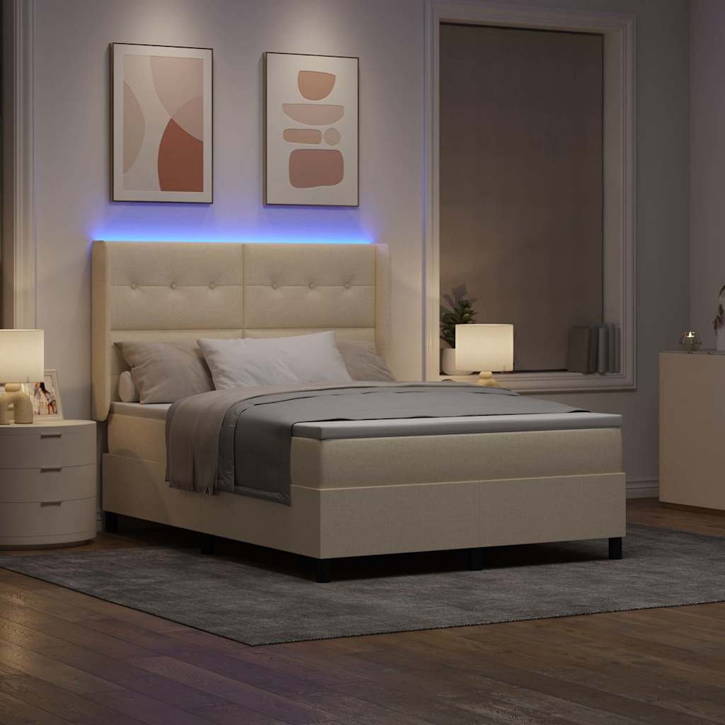LED Box Spring Krevet s uzglavljem Krema 140 x 190 cm tkanina
