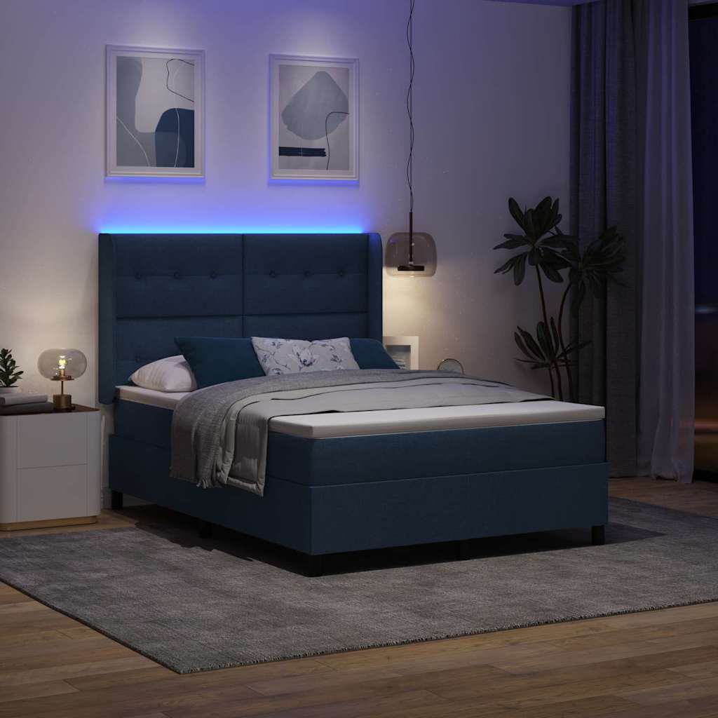 LED Box Spring Krevet s uzglavljem Plava 140 x 190 cm tkanina