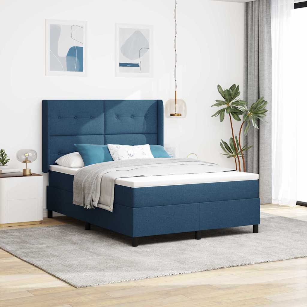 LED Box Spring Krevet s uzglavljem Plava 140 x 190 cm tkanina