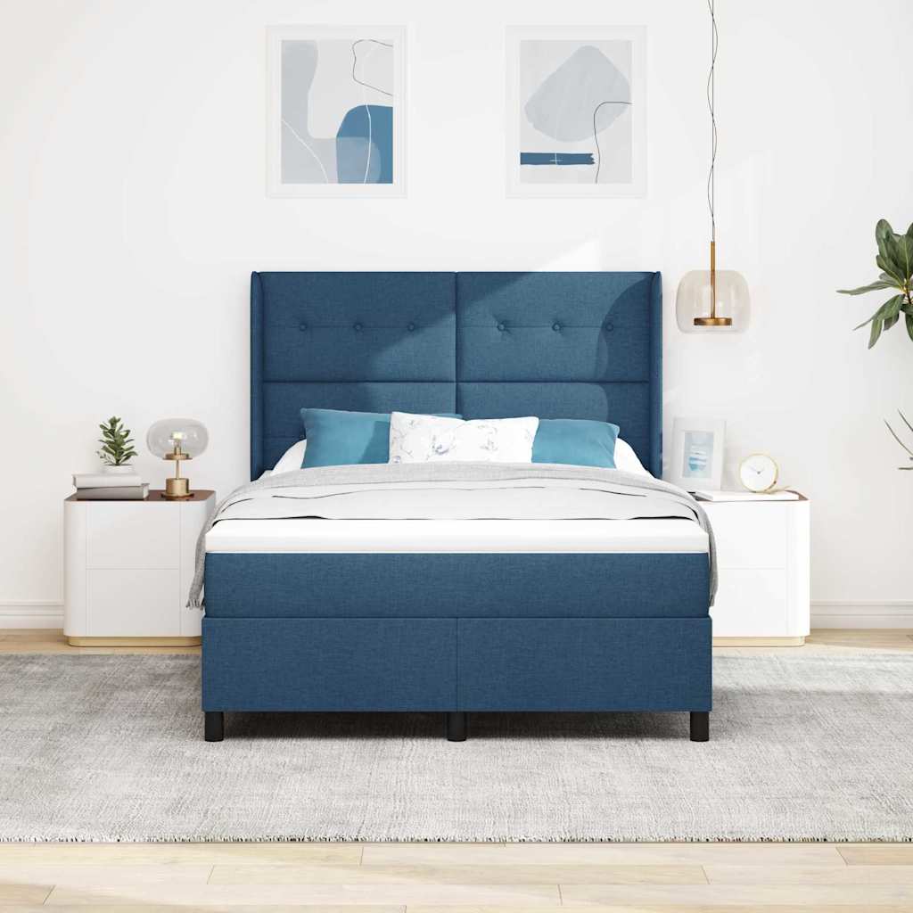 LED Box Spring Krevet s uzglavljem Plava 140 x 190 cm tkanina