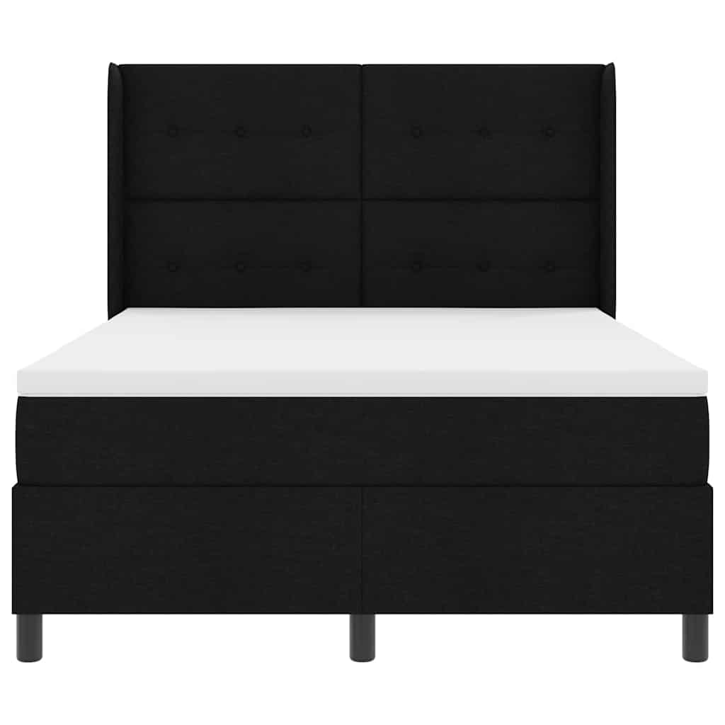 LED Box Spring Krevet s madracem Crna 140 x 200 cm tkanina