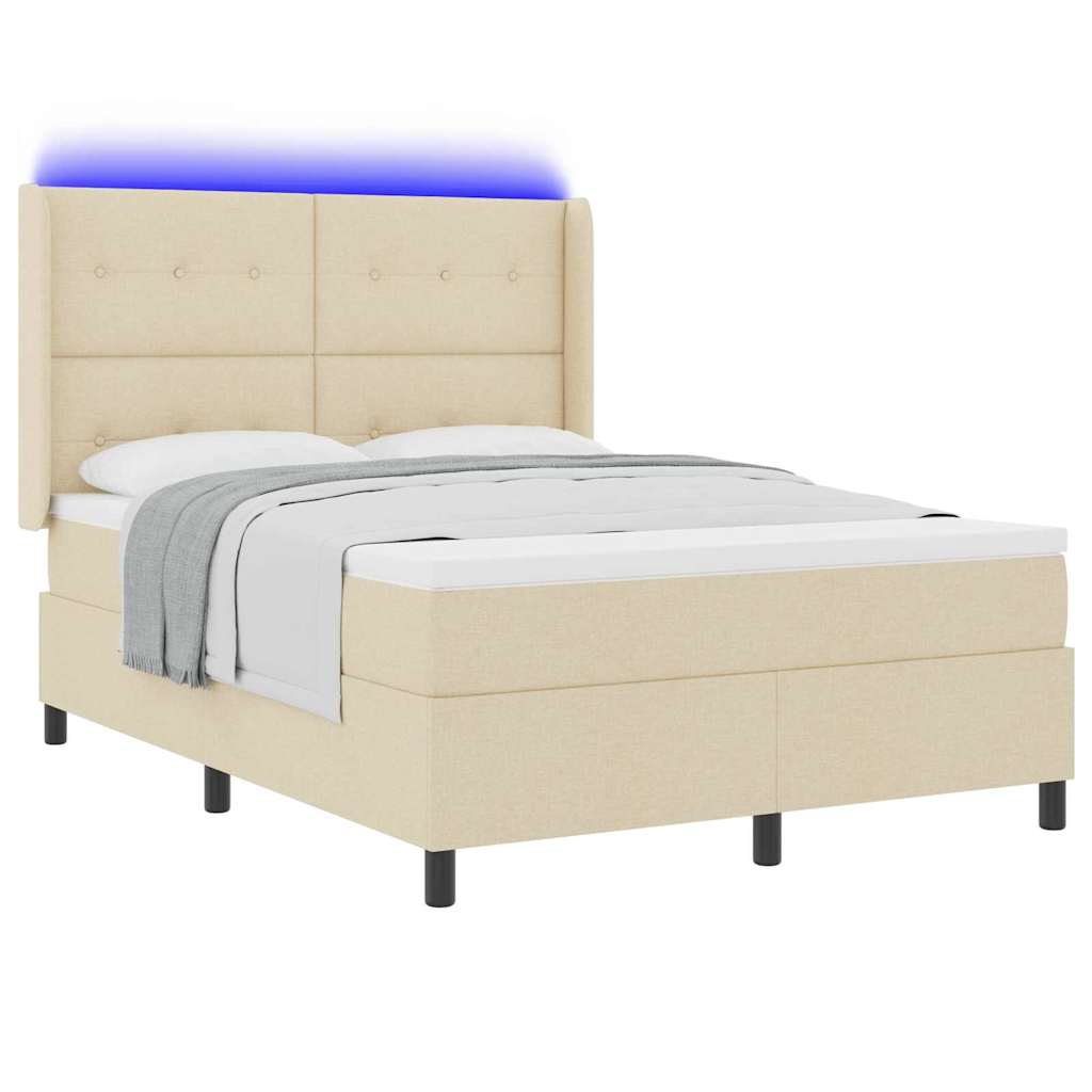 LED Box Spring Krevet s madracem Krema 160 x 200 cm tkanina