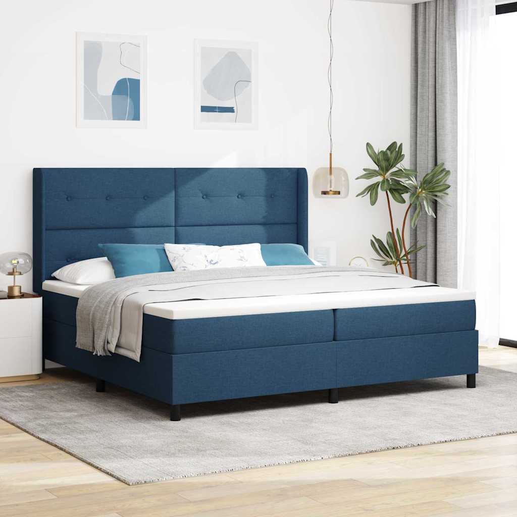 LED Box Spring Krevet s uzglavljem Plava 200 x 200 cm tkanina