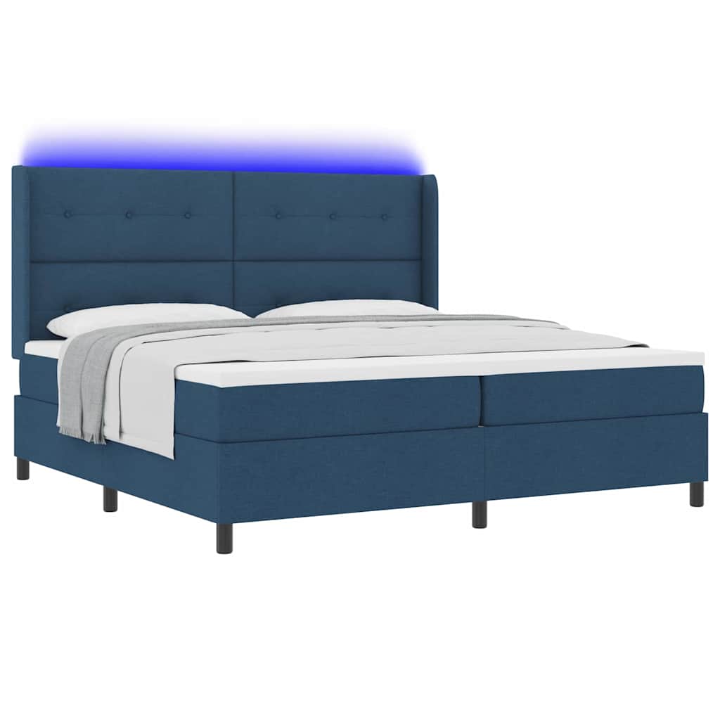 LED Box Spring Krevet s madracem Plava 200 x 200 cm tkanina