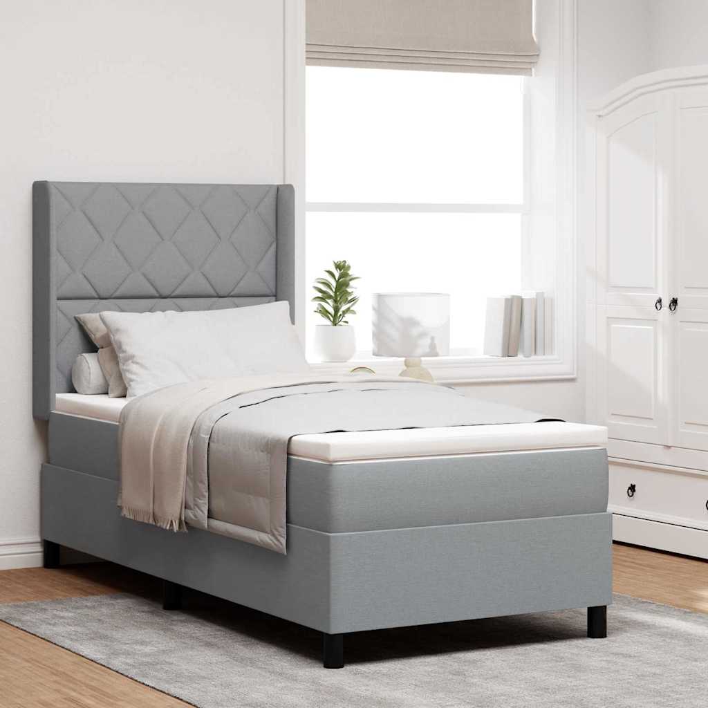 LED Box Spring Krevet Svijetlo siva 90 x 200 cm tkanina
