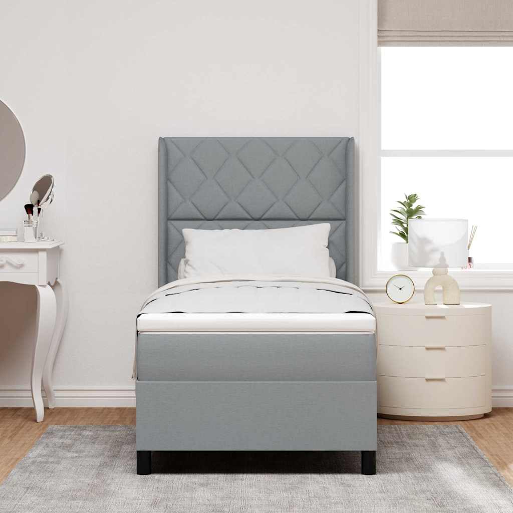 LED Box Spring Krevet Svijetlo siva 90 x 200 cm tkanina
