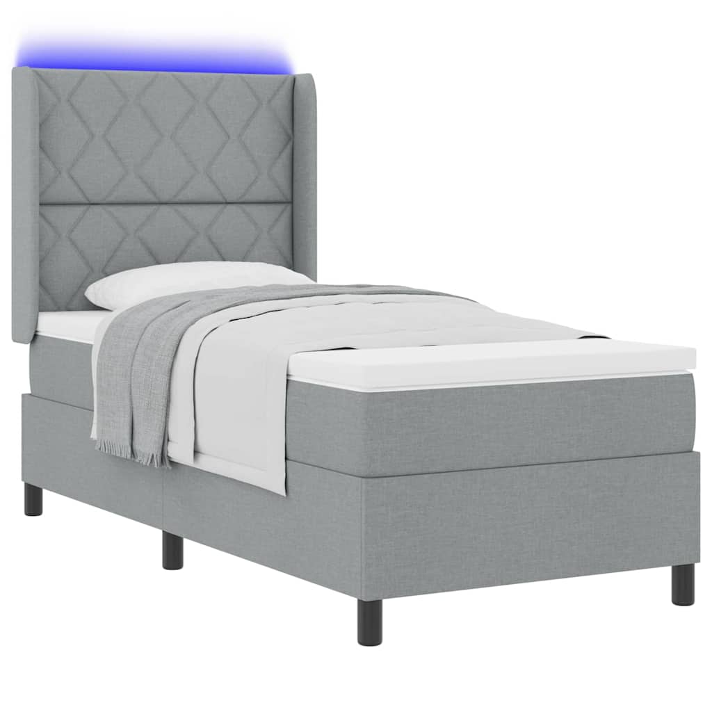LED Box Spring Krevet Svijetlo siva 90 x 200 cm tkanina