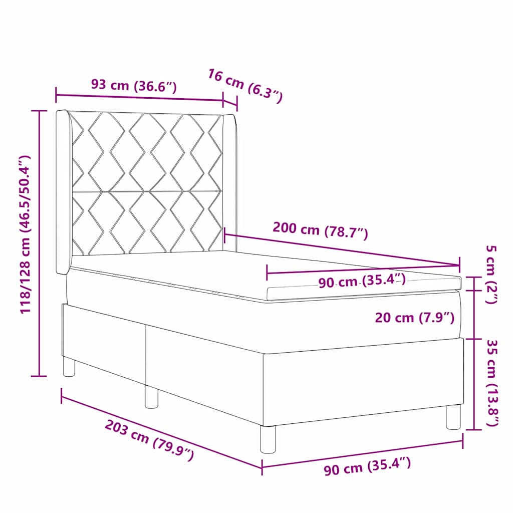 LED Box Spring Krevet Svijetlo siva 90 x 200 cm tkanina