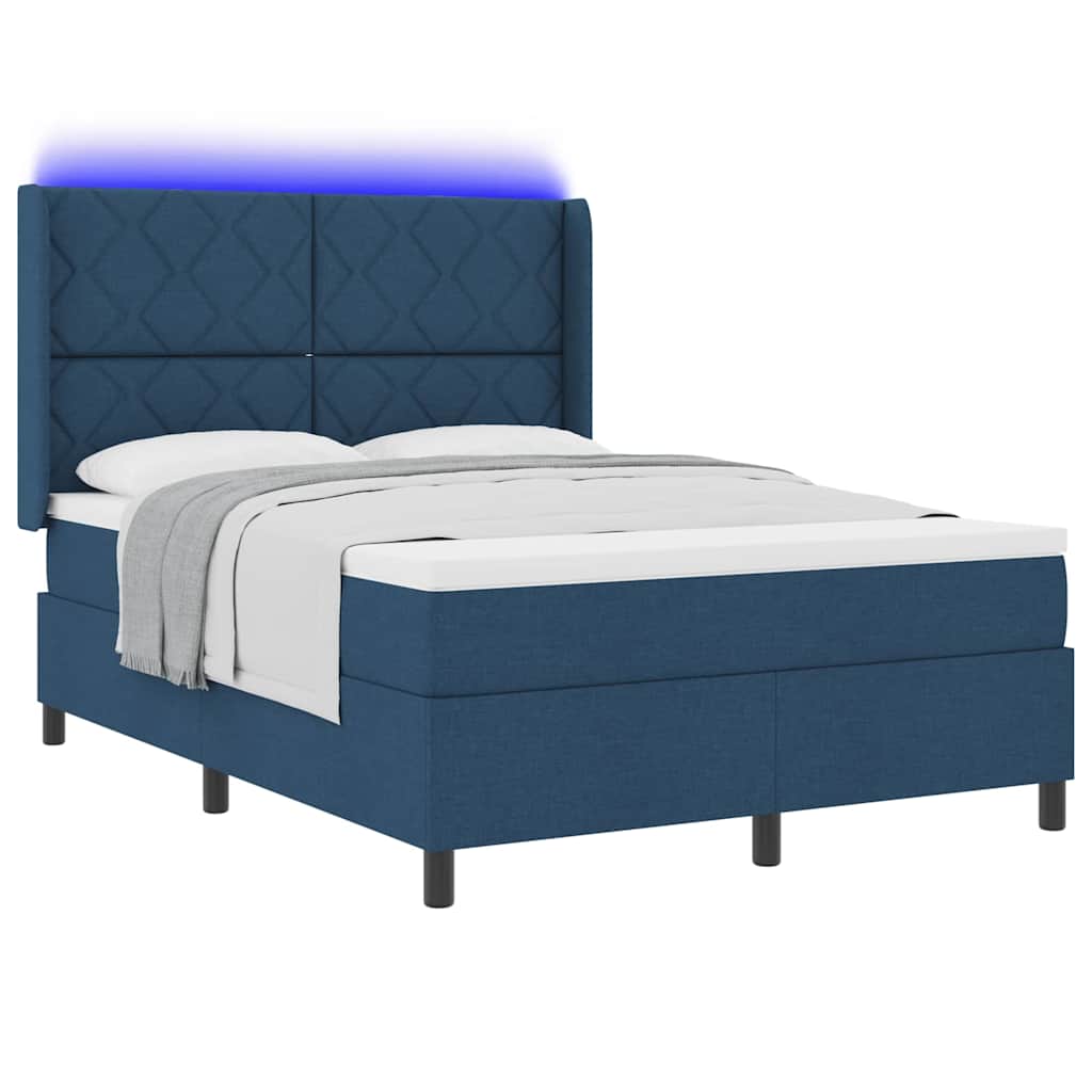 LED Box Spring Krevet s uzglavljem Plava 160 x 200 cm tkanina