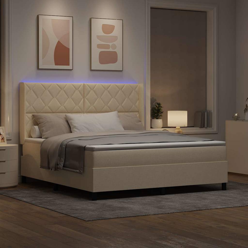 LED Box Spring Krevet s uzglavljem Krema 180 x 200 cm tkanina