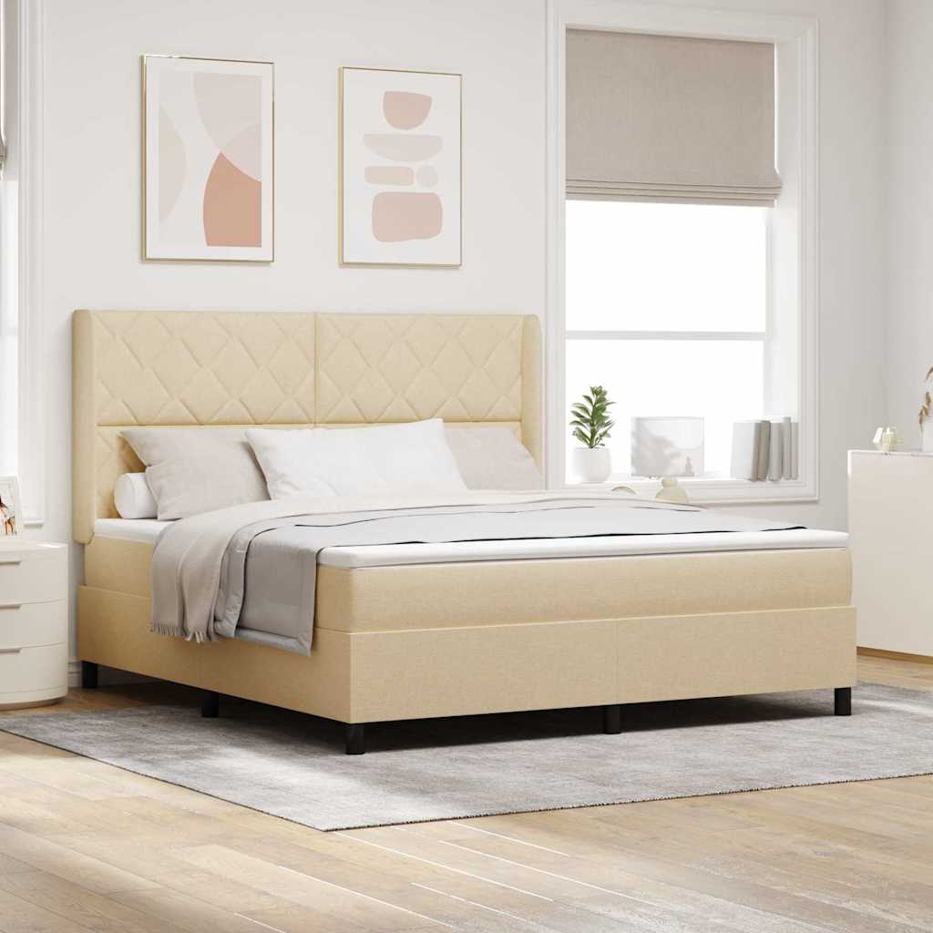 LED Box Spring Krevet s uzglavljem Krema 180 x 200 cm tkanina