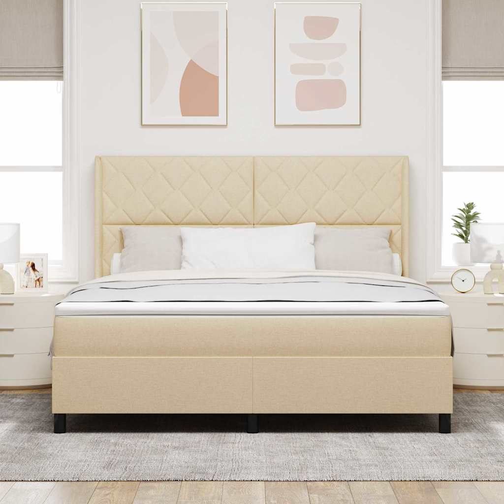 LED Box Spring Krevet s uzglavljem Krema 180 x 200 cm tkanina