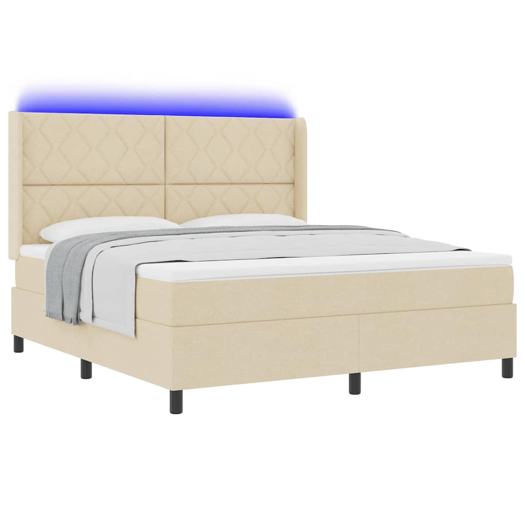 LED Box Spring Krevet s uzglavljem Krema 180 x 200 cm tkanina