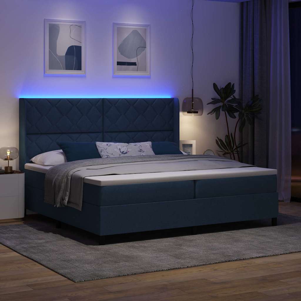 LED Box Spring Krevet s madracem Plava 200 x 200 cm tkanina