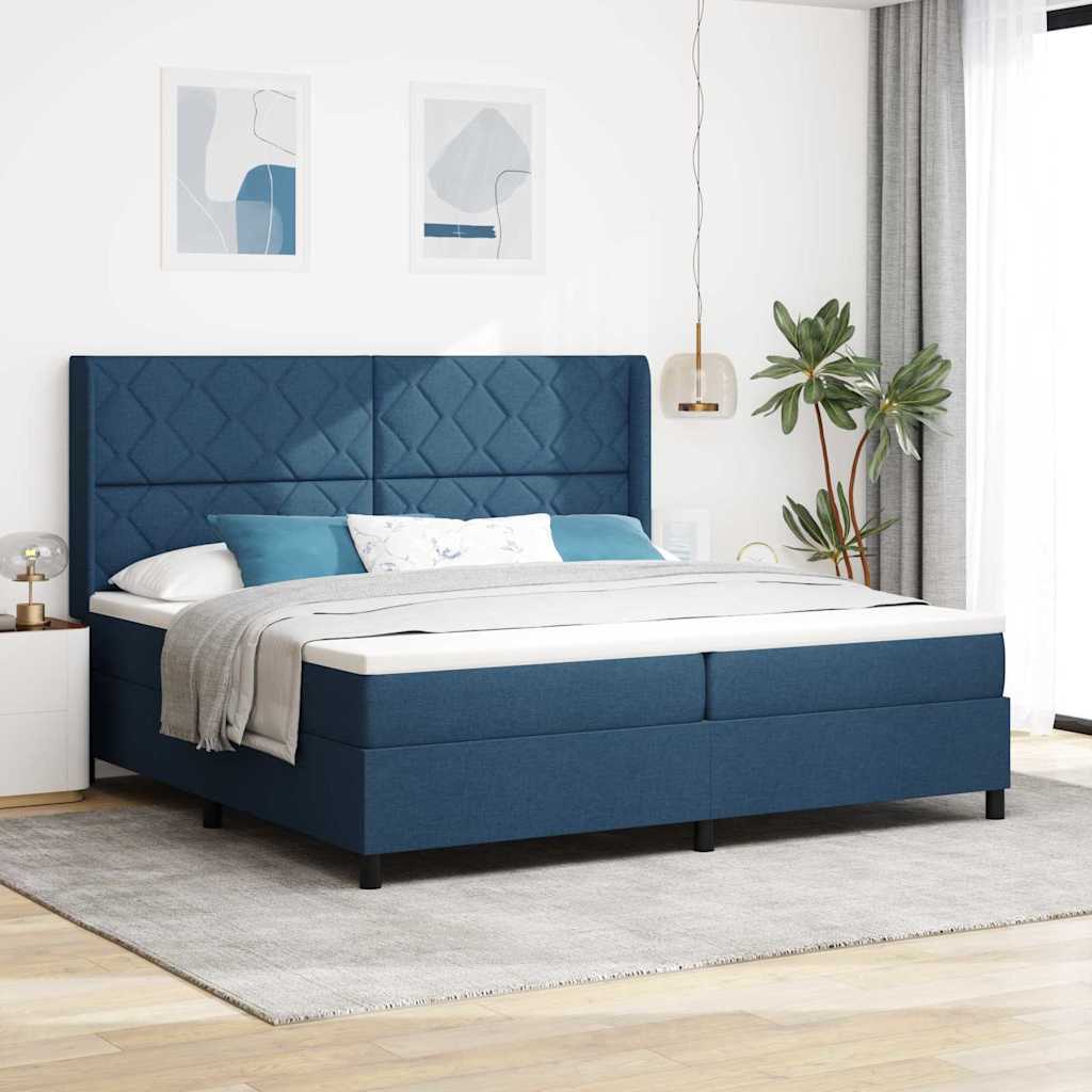 LED Box Spring Krevet s madracem Plava 200 x 200 cm tkanina