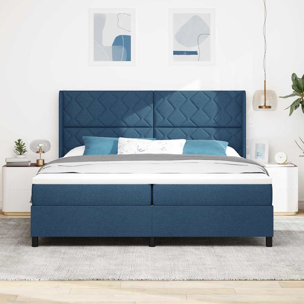 LED Box Spring Krevet s uzglavljem Plava 200 x 200 cm tkanina