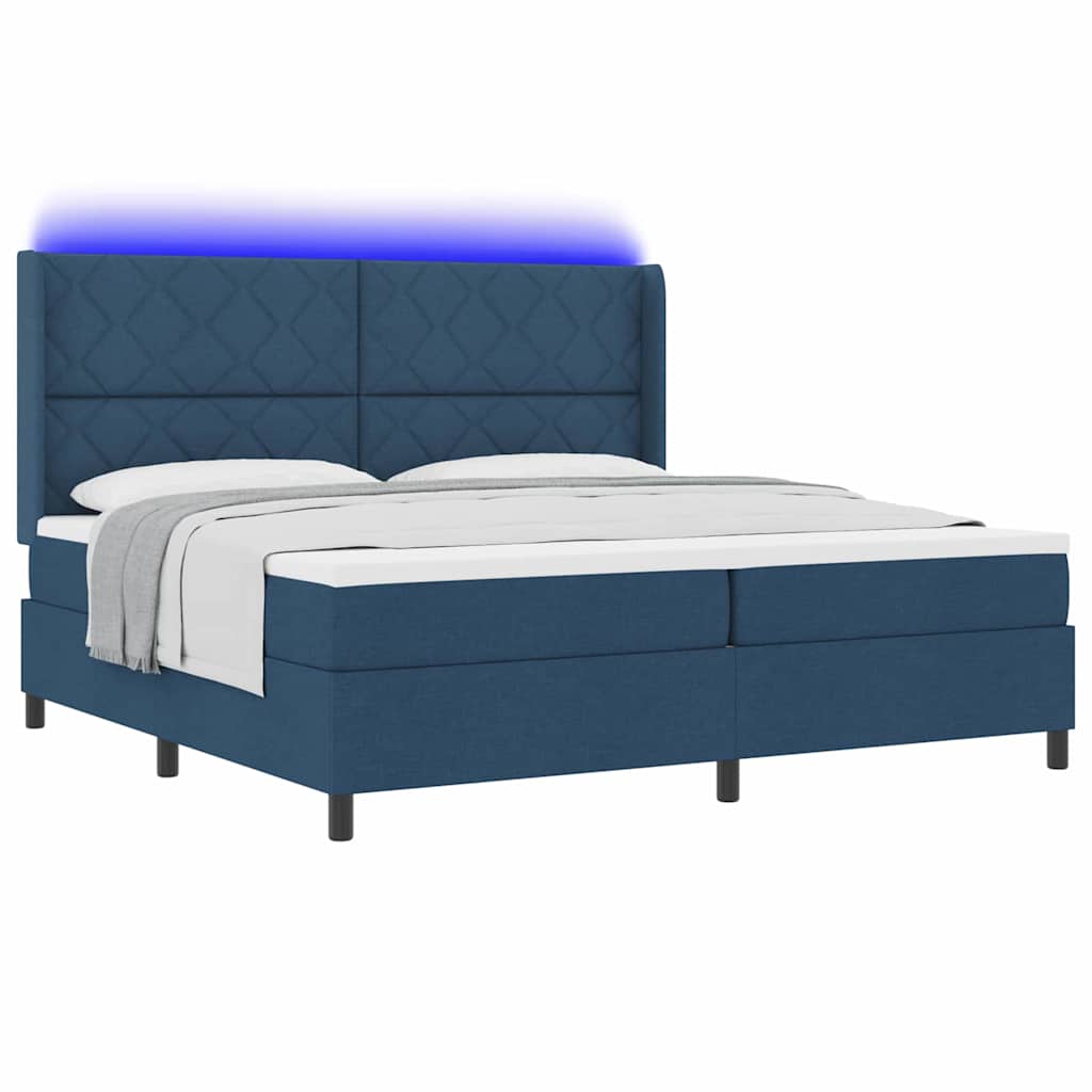 LED Box Spring Krevet s uzglavljem Plava 200 x 200 cm tkanina